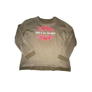 Natural Life crewneck love is all you need sweatshirt pockets Green size large